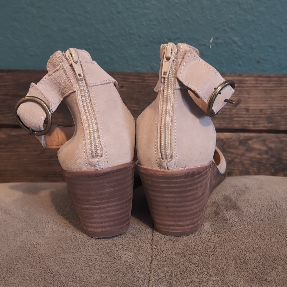 Crown Vintage Suede Ankle-Strap Wedges in Light Taupe - Picture 4 of 7